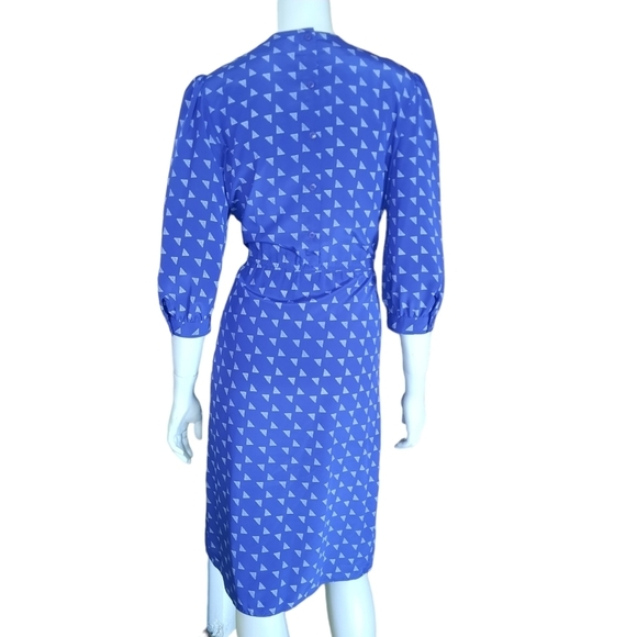 Vintage 80s Small Office Dress Pleated Bodice & Skirt Modest Day Elastic Waist - Picture 6 of 10